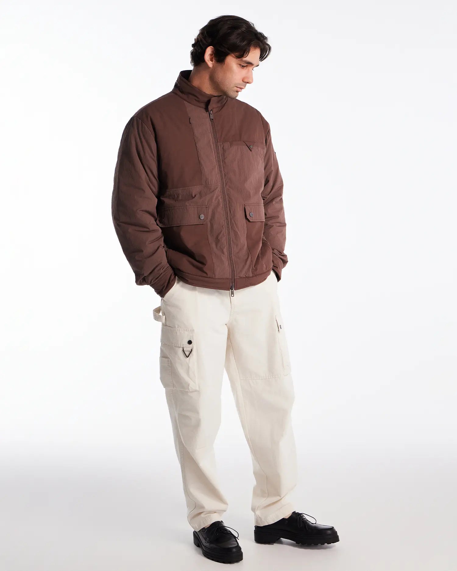 Men's Mix Fabric Padded Crew Jacket