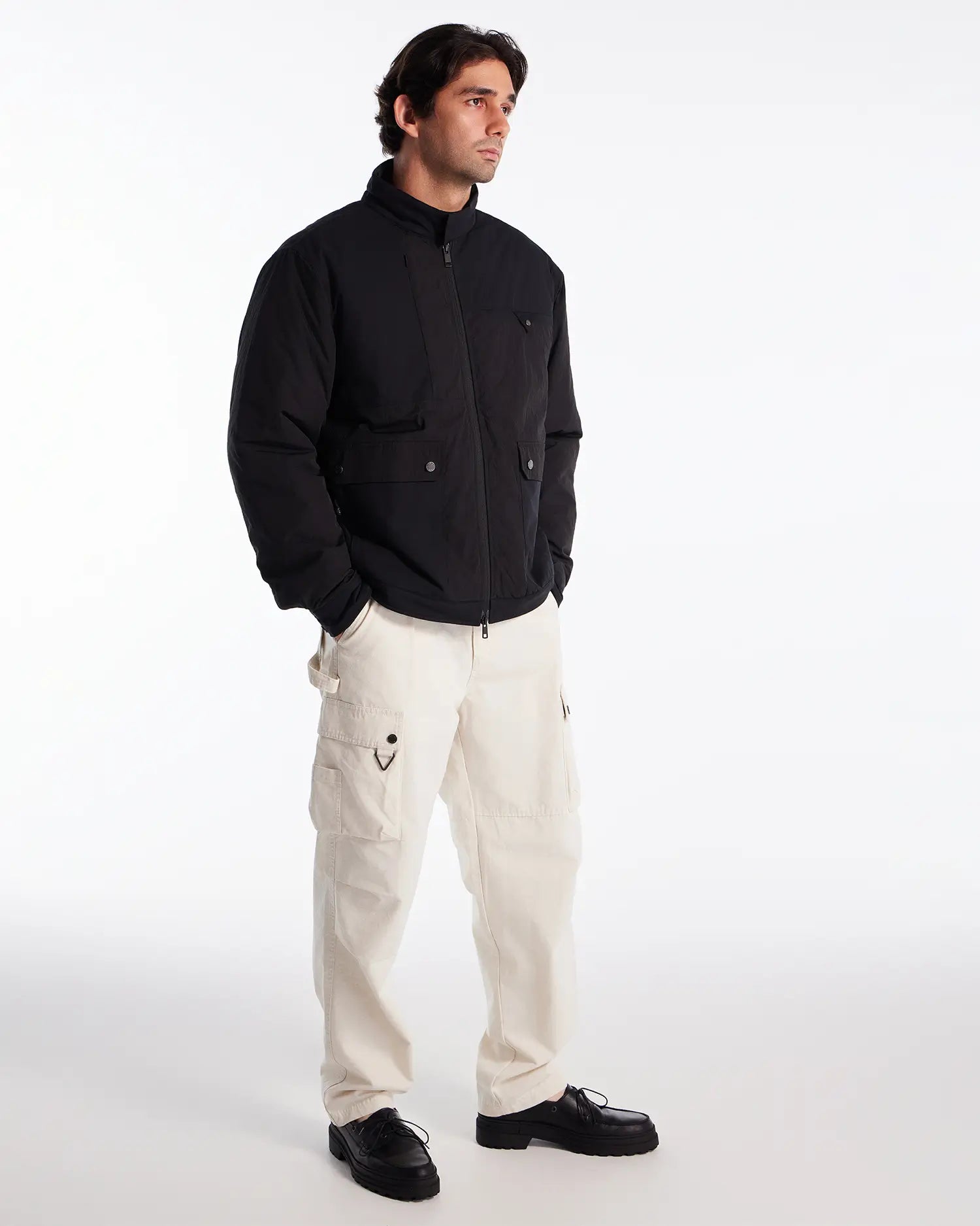 Men's Mix-Fabric Padded Crew Jacket