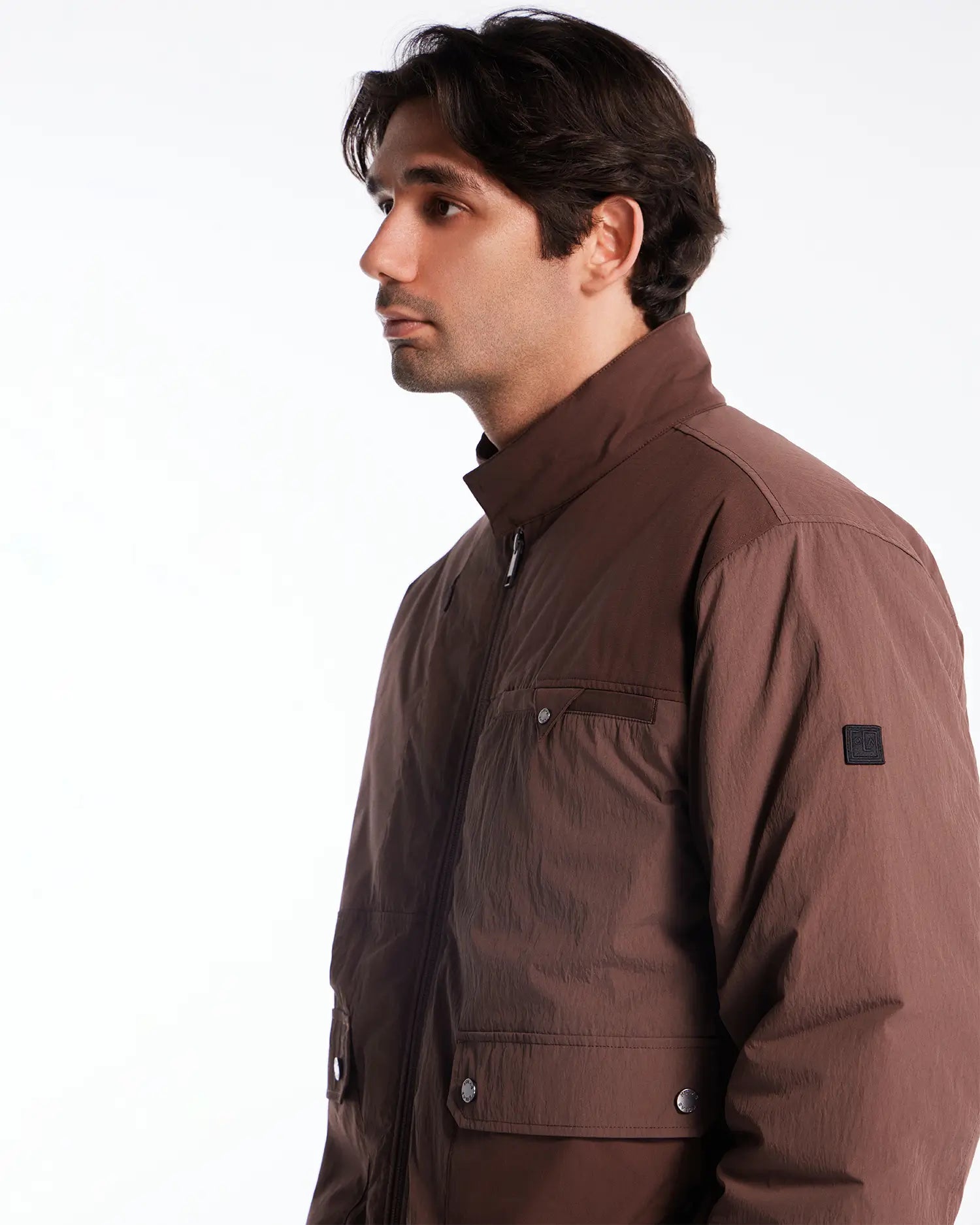 Men's Mix Fabric Padded Crew Jacket