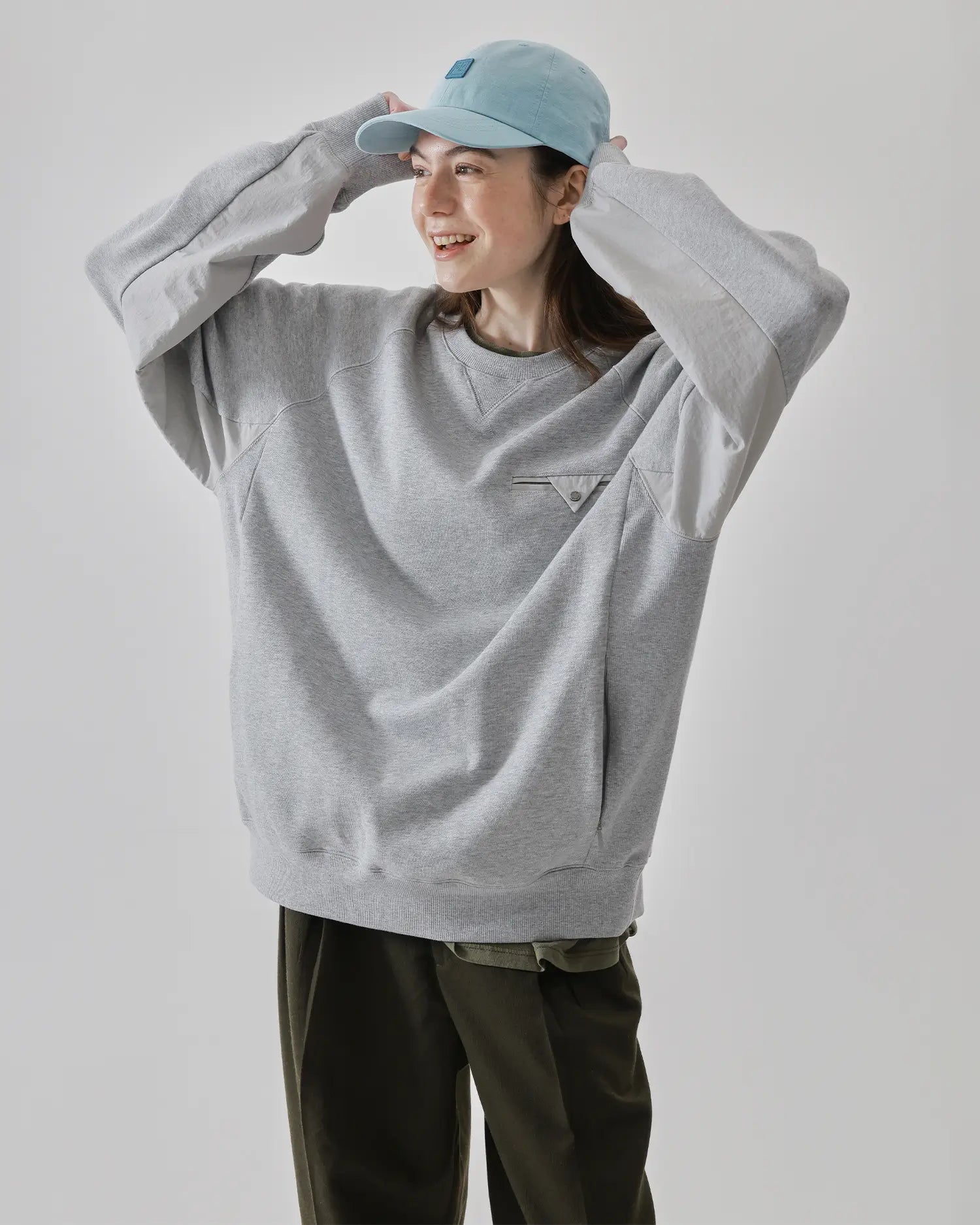 Women's Mixed Fabric Crew Sweatshirt in Gray 05 #gray
