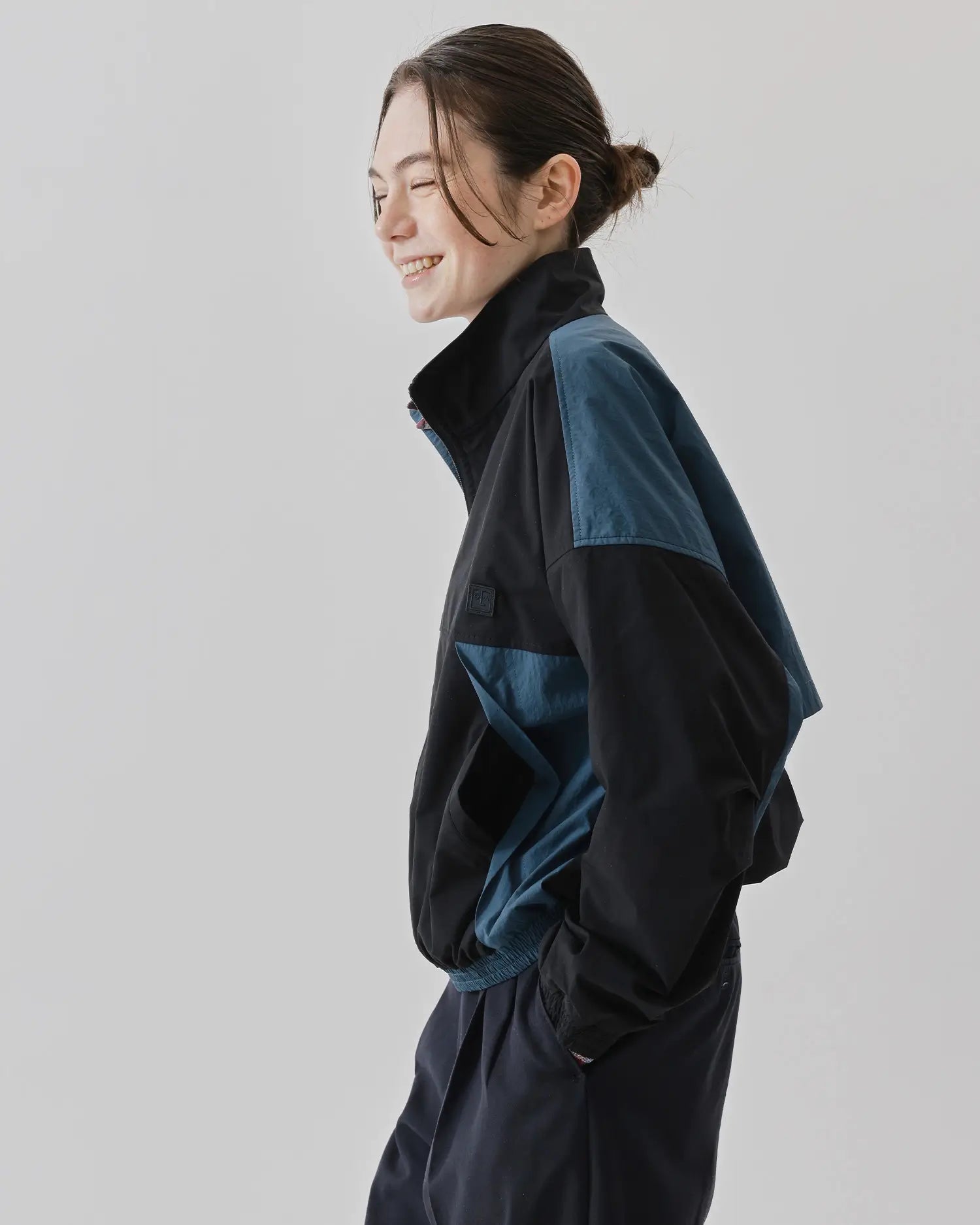 Women's Cropped Track Jacket in Blue & Black 05 #blue-black