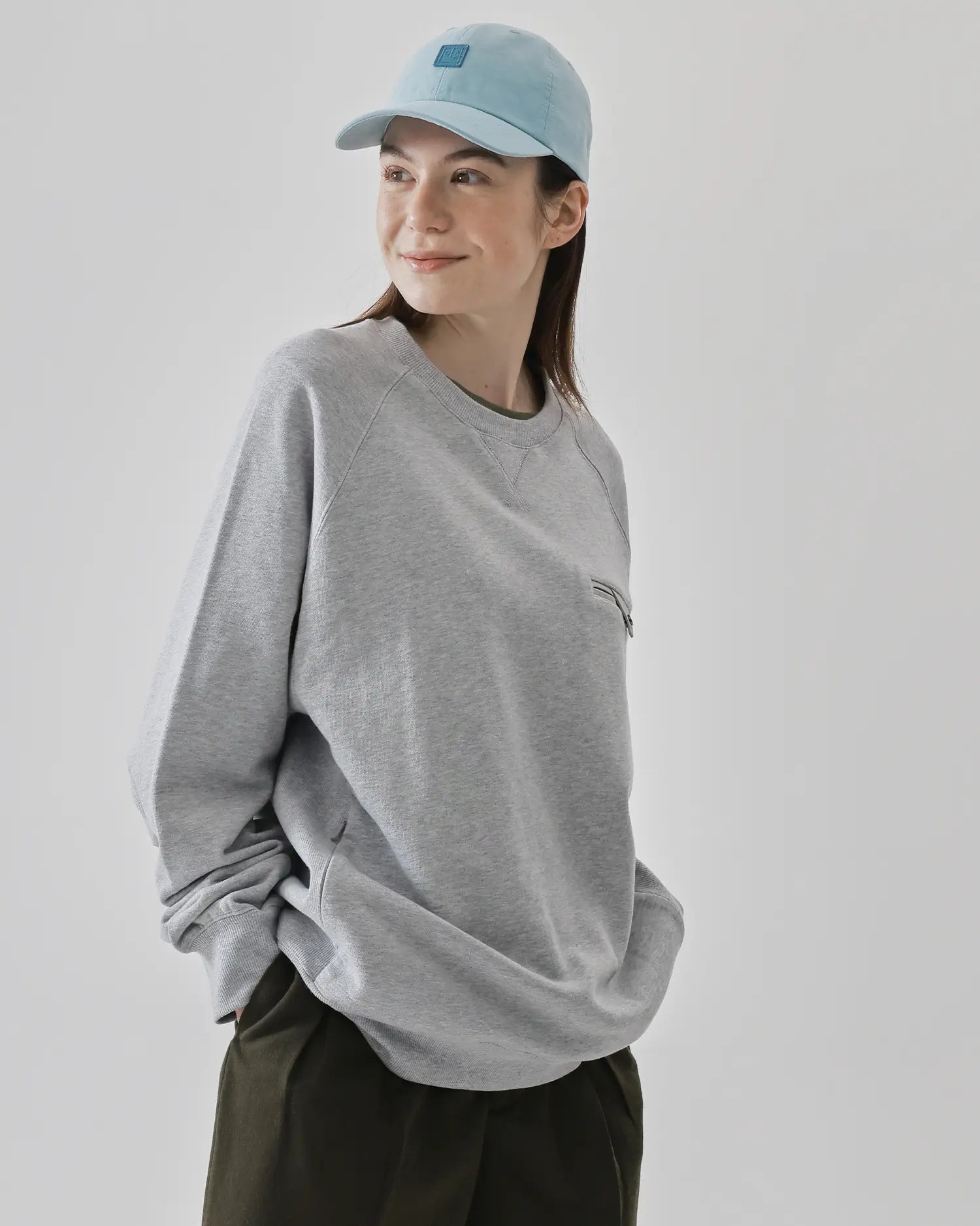 Women's Mixed Fabric Crew Sweatshirt in Gray 06 #gray