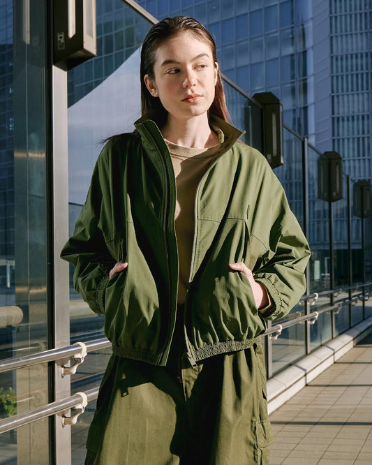 Women's Cropped Track Jacket in Military Green 08 #military-green
