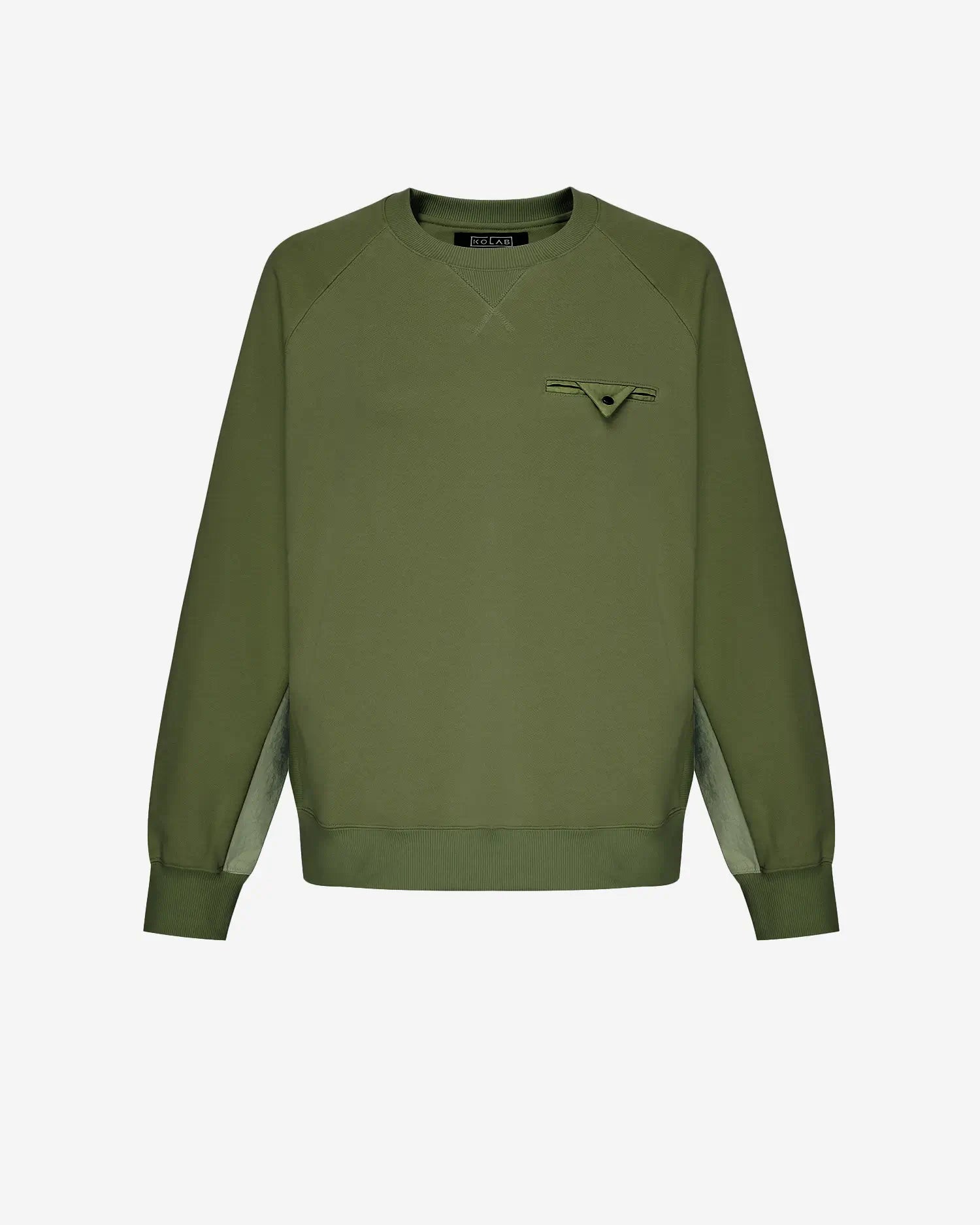 Men's Mixed Fabric Crew Sweatshirt in Military Green 01 #military-green